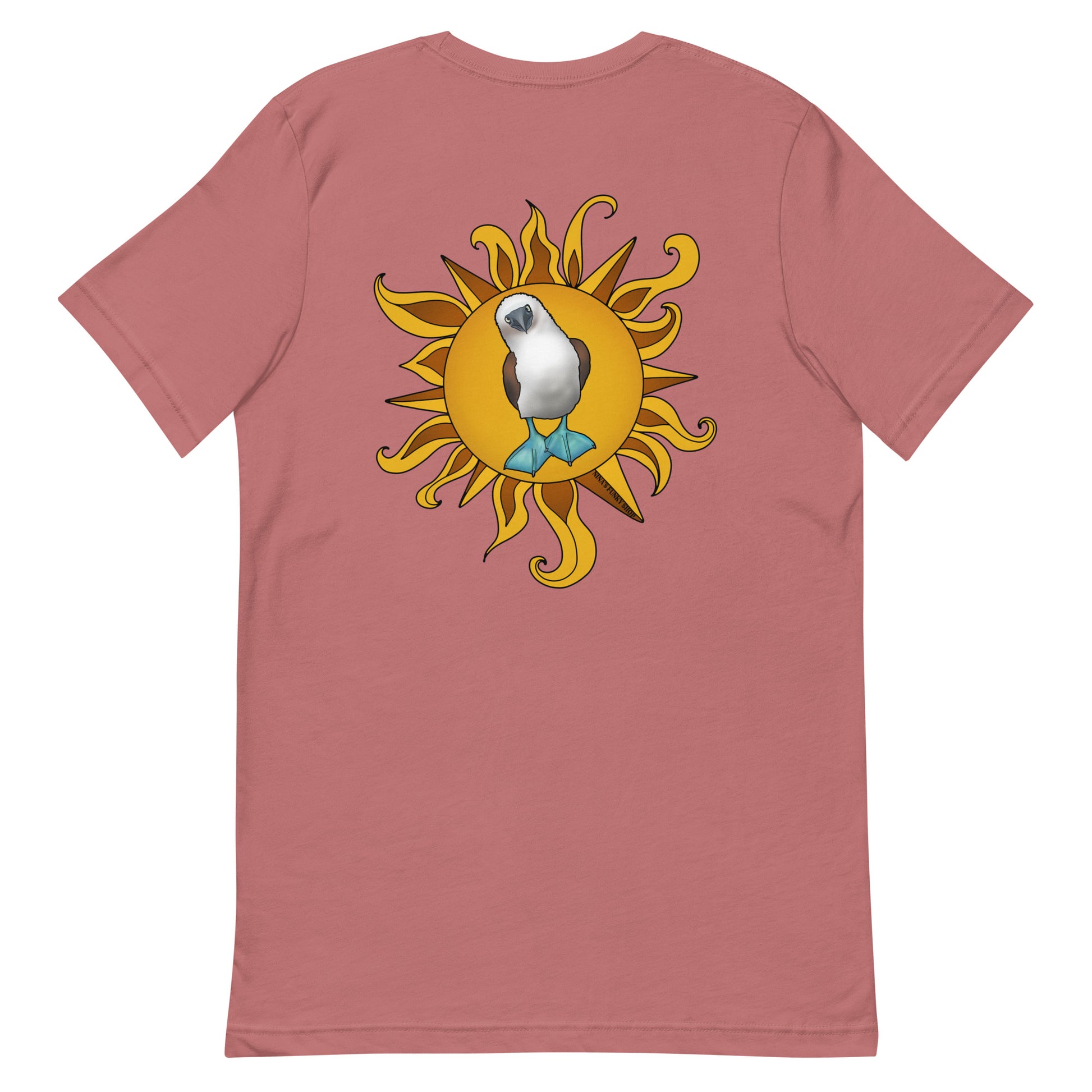 Mauve Blue-Footed Booby T-shirt - Our Blue-Footed Booby T-Shirt is soft, comfortable and comes in a variety of colors. It's a classic cotton tee with a hand drawn blue-footed booby design, expertly printed on the front and back. This funky graphic tee is totally unique, designed by Nina and made just for you! Looking for something personalized? Shoot us an email!