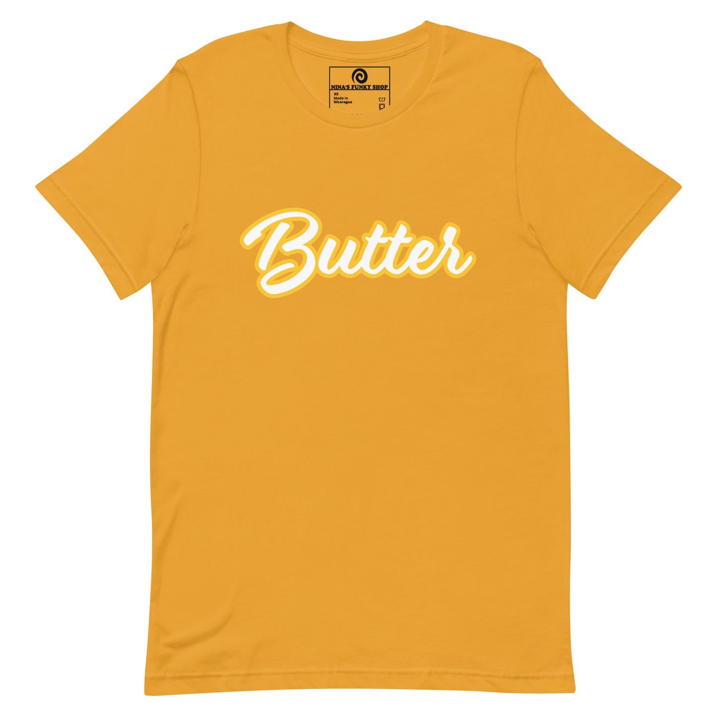 Mustard T-Shirt with Funny Food Design - Are you a butter enthusiast? Looking for a unique gift? This butter t-shirt is soft, comfortable and perfect for foodies of all kinds. It comes in a variety of colors with "Butter", expertly printed across the front. Eat your favorite foods in style or give this funny food t-shirt as a gift for a fellow butter lover.