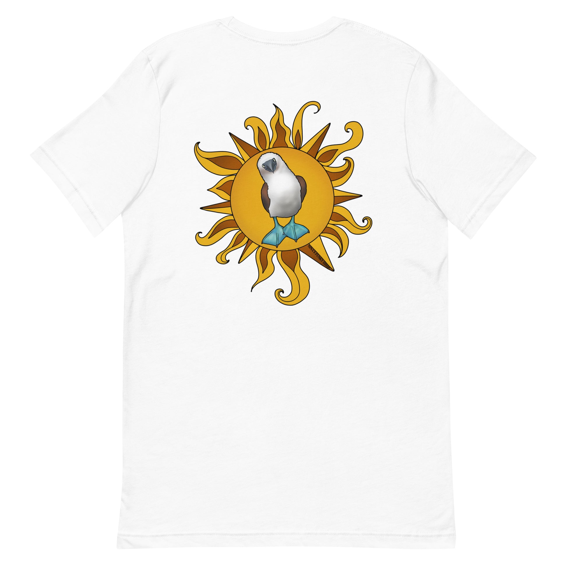 White Blue-Footed Booby T-shirt - Our Blue-Footed Booby T-Shirt is soft, comfortable and comes in a variety of colors. It's a classic cotton tee with a hand drawn blue-footed booby design, expertly printed on the front and back. This funky graphic tee is totally unique, designed by Nina and made just for you! Looking for something personalized? Shoot us an email!