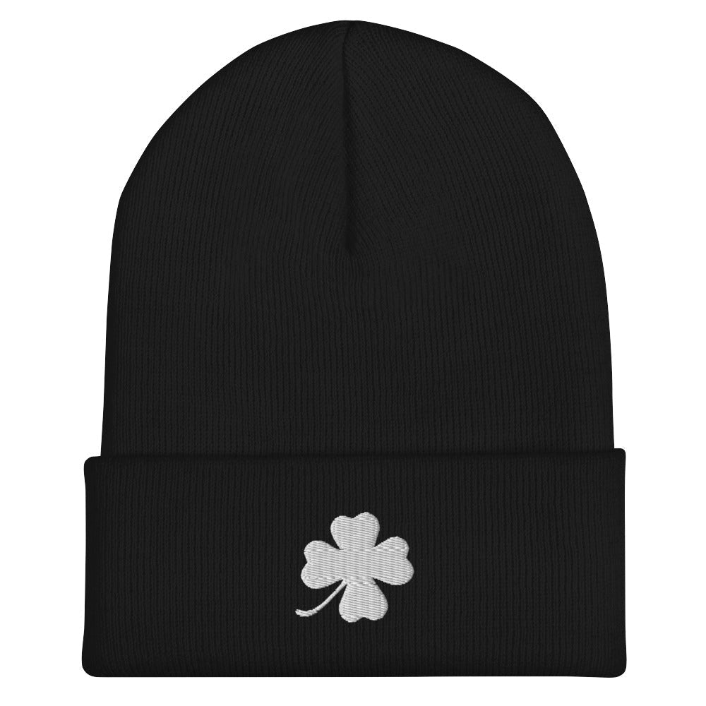 White Four Leaf Clover Cuffed Beanie - ninanush