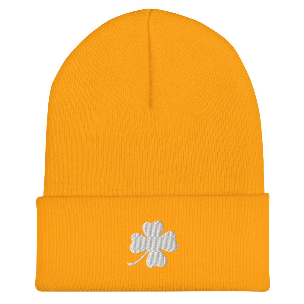 White Four Leaf Clover Cuffed Beanie - ninanush