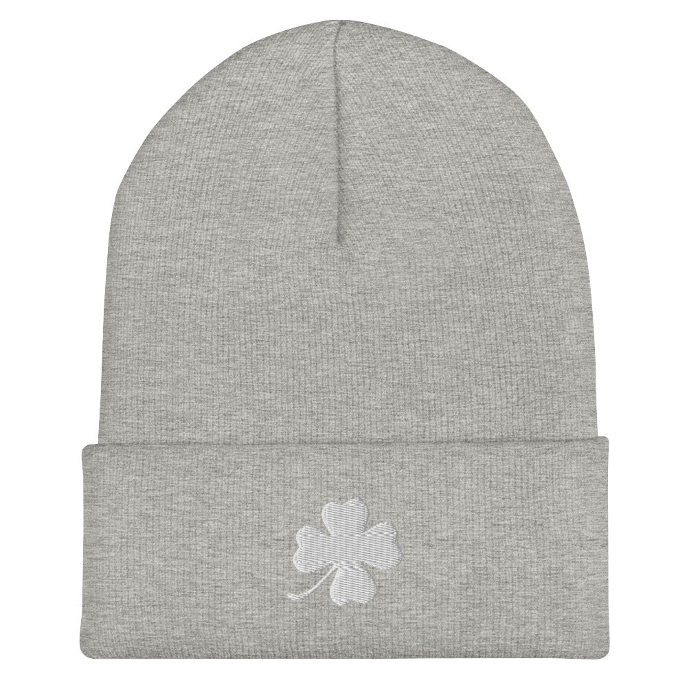 White Four Leaf Clover Cuffed Beanie - ninanush