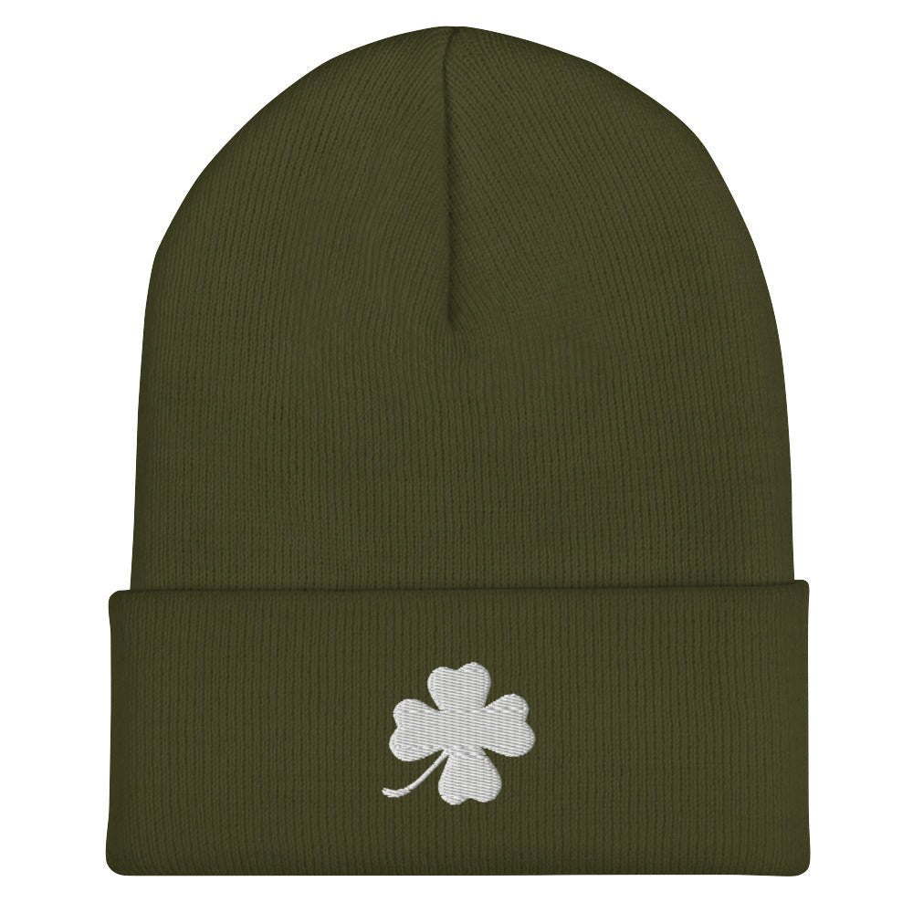 White Four Leaf Clover Cuffed Beanie - ninanush