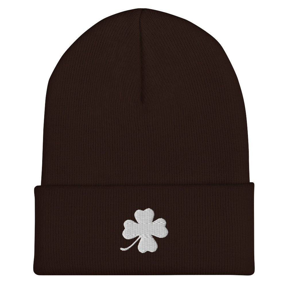 White Four Leaf Clover Cuffed Beanie - ninanush