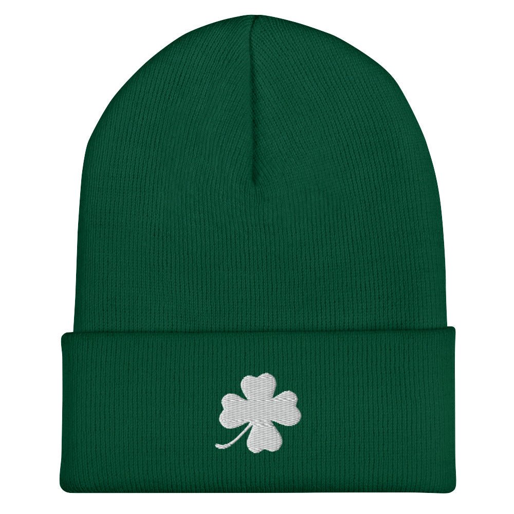 White Four Leaf Clover Cuffed Beanie - ninanush