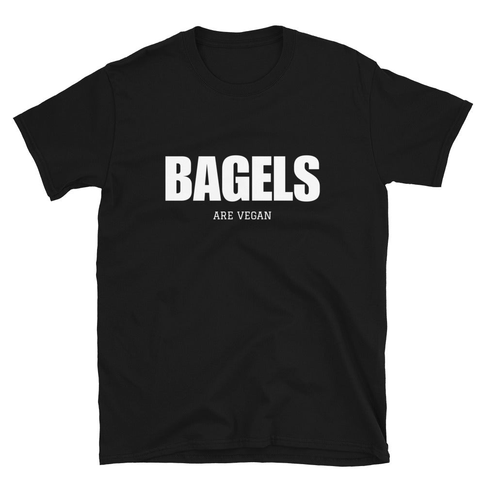 Black vegan activist t-shirt for bagel lovers - This bagels are vegan T-shirt is soft and comfortable with a vegan-friendly design. Did you know that bagels are naturally vegan? Eat your next bagel sandwich and make a clear statement with this vegan activist t-shirt. Celebrate the foods that are inherently vegan in our funny and unique vegan foodie apparel.